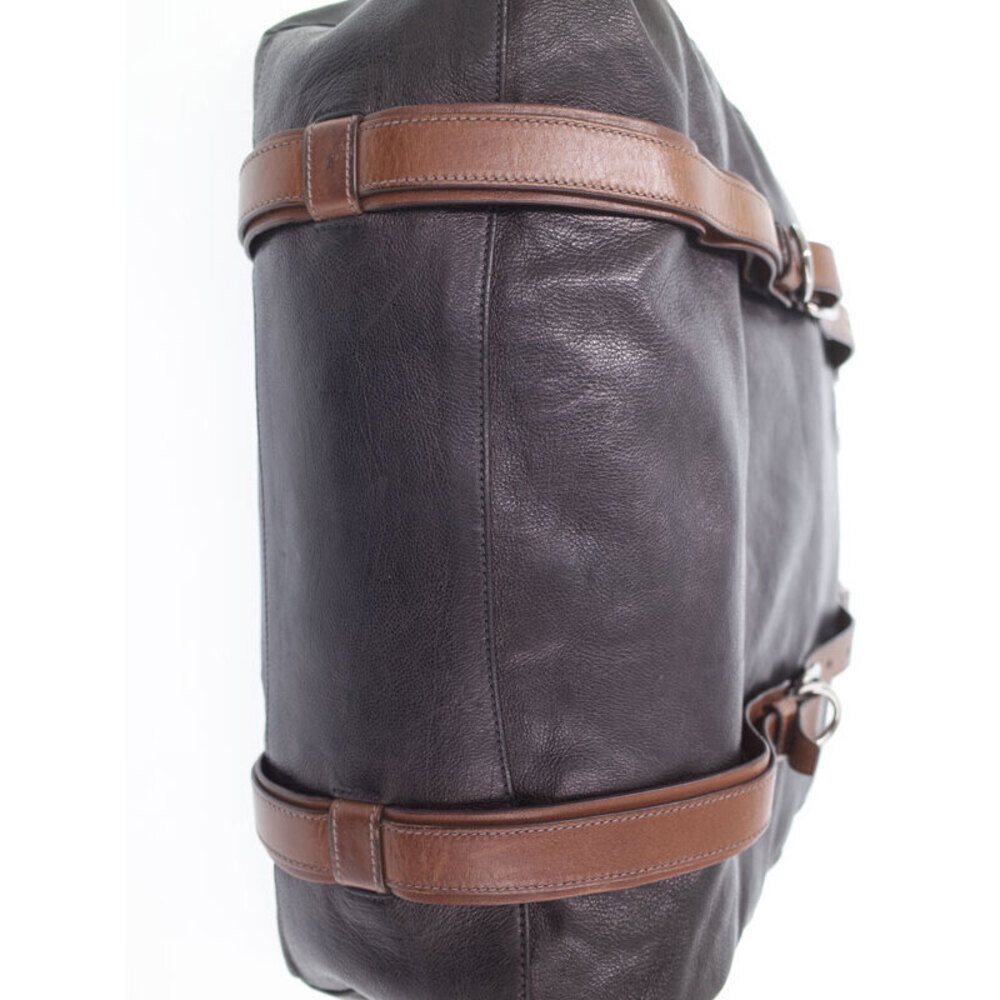 Prada Weekender Glace Leather Shoulder Brown Black Bag Calf - Picture 8 of 9